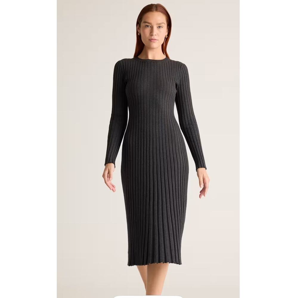 Quince Cotton Cashmere Ribbed Midi Dress XL Gray Capsule Minimalist